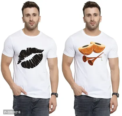 Stylish White Polycotton Round Neck T-Shirt For Men Pack Of 2-thumb0