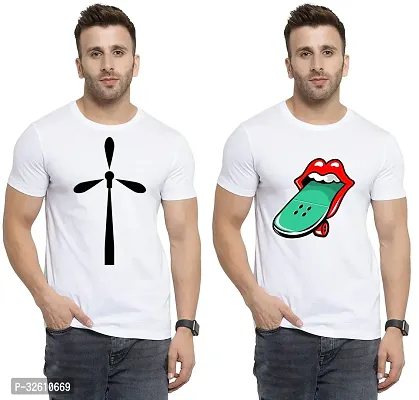 Reliable White Polycotton Printed Round Neck Tshirt For Men Pack Of 2-thumb0