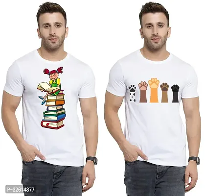 Reliable White Polycotton Printed T-Shirts For Men Pack Of 2