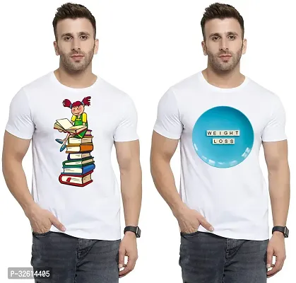 Reliable White Polycotton Printed T-Shirts For Men Pack Of 2