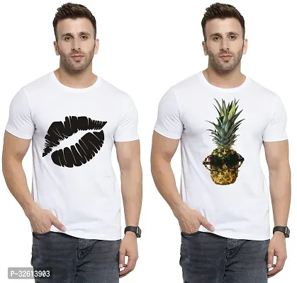 Reliable White Polycotton Printed T-Shirts For Men Pack Of 2