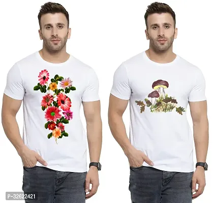 Stylish White Polycotton Printed T-Shirt For Men Pack Of 2-thumb0