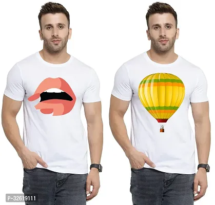 Reliable Polycotton Printed Round Neck Tees For Men Pack Of 2