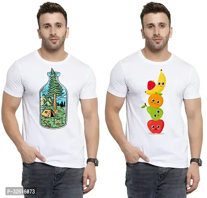 Stylish Polycotton White Printed Tees For Men Pack of 2-thumb0