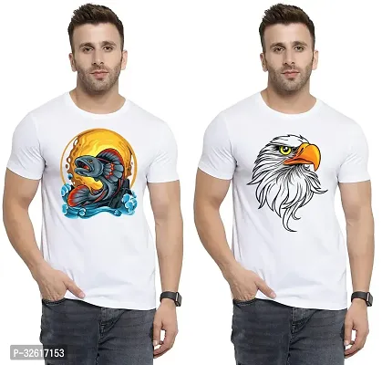 Stylish Polycotton White Printed Tees For Men Pack of 2-thumb0