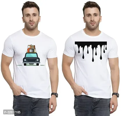 Stylish Polycotton White Printed Tees For Men Pack of 2