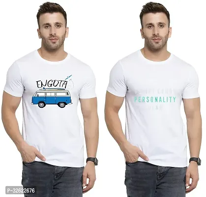 Stylish White Polycotton Printed T-Shirt For Men Pack Of 2