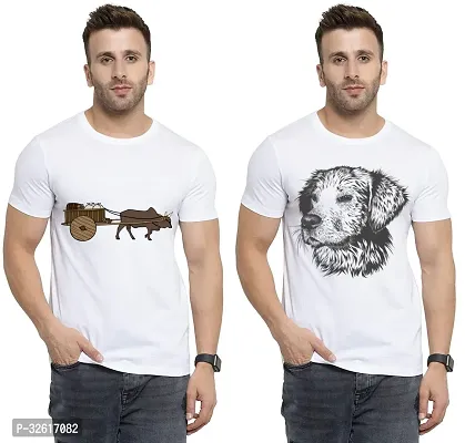 Reliable White Polycotton Printed Round Neck Tshirt For Men Pack Of 2-thumb0