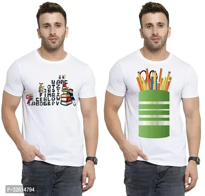 Reliable White Polycotton Printed T-Shirts For Men Pack Of 2