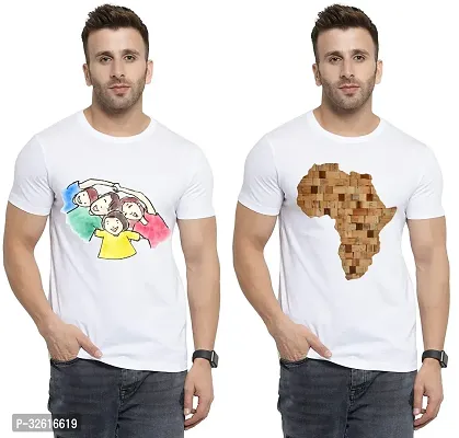 Reliable White Polycotton Printed Round Neck Tshirt For Men Pack Of 2-thumb0