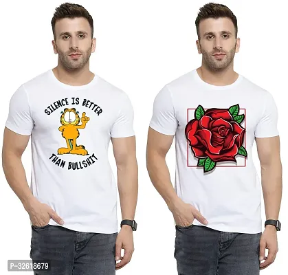 Reliable Polycotton Printed Round Neck Tees For Men Pack Of 2-thumb0