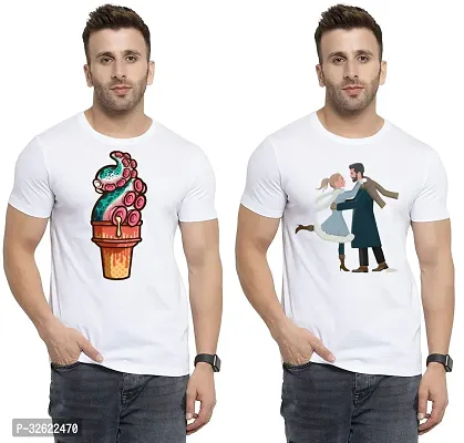 Stylish White Polycotton Printed T-Shirt For Men Pack Of 2-thumb0