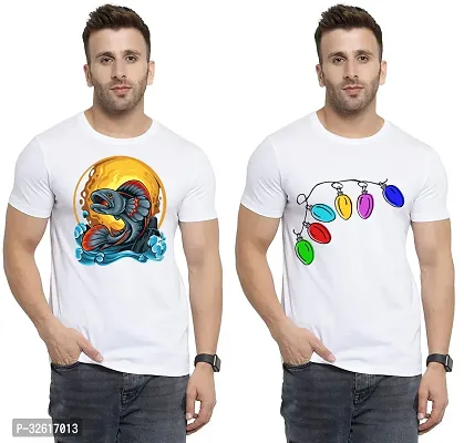 Stylish Polycotton White Printed Tees For Men Pack of 2