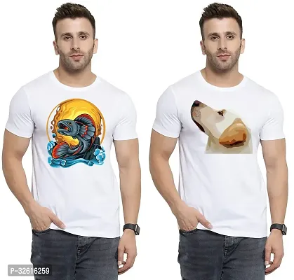 Stylish Polycotton White Printed Tees For Men Pack of 2-thumb0