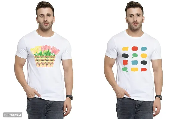 Reliable White Polycotton Printed Round Neck Tshirt For Men Pack Of 2