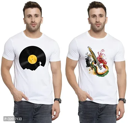 Reliable White Polycotton Printed Round Neck Tshirt For Men Pack Of 2-thumb0