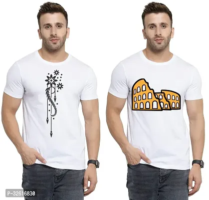 Stylish Polycotton White Printed Tees For Men Pack of 2-thumb0