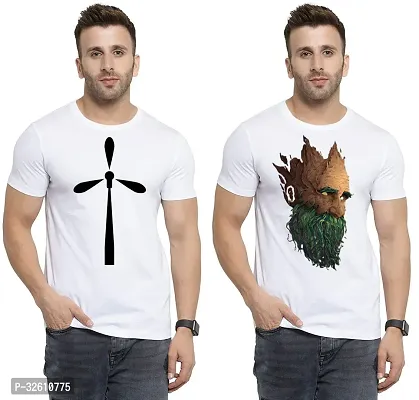 Reliable White Polycotton Printed Round Neck Tshirt For Men Pack Of 2