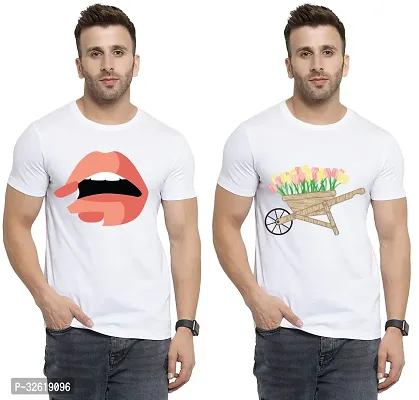 Reliable Polycotton Printed Round Neck Tees For Men Pack Of 2-thumb0