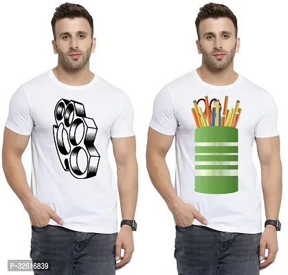 Reliable White Polycotton Printed Round Neck Tshirt For Men Pack Of 2-thumb0