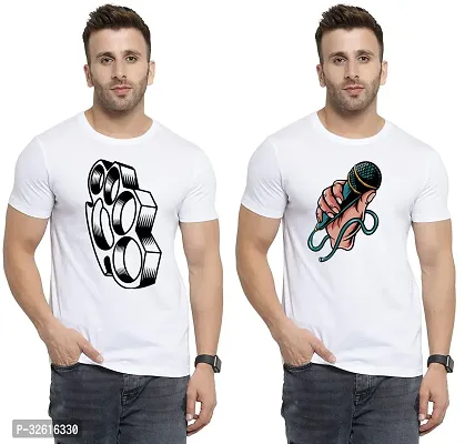 Reliable White Polycotton Printed Round Neck Tshirt For Men Pack Of 2-thumb0