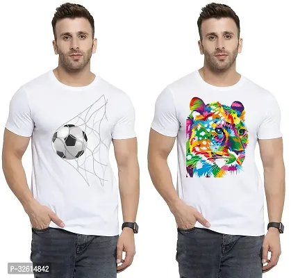 Elite White Polycotton Printed Round Neck Tees For Men- Pack Of 2-thumb0