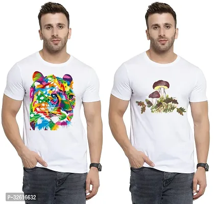 Reliable White Polycotton Printed Round Neck Tshirt For Men Pack Of 2-thumb0