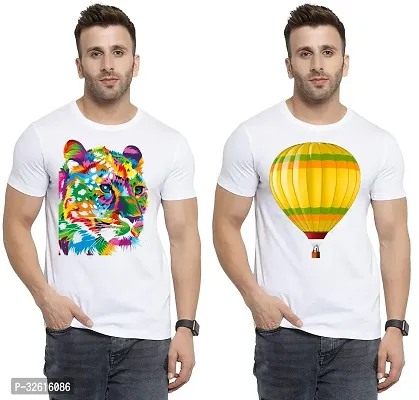 Reliable White Polycotton Printed Round Neck Tshirt For Men Pack Of 2-thumb0