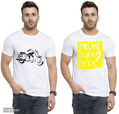 Stylish White Polycotton Printed T-Shirt For Men Pack Of 2-thumb0