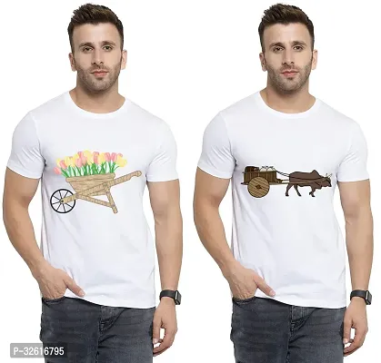 Reliable White Polycotton Printed Round Neck Tshirt For Men Pack Of 2