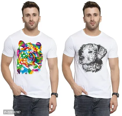 Reliable White Polycotton Printed Round Neck Tshirt For Men Pack Of 2-thumb0