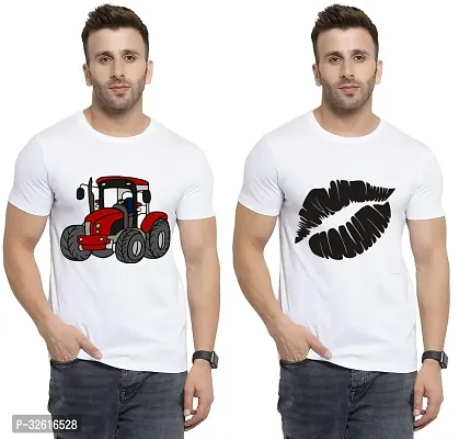 Stylish Polycotton White Printed Tees For Men Pack of 2