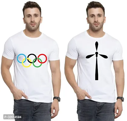 Reliable White Polycotton Printed T-Shirts For Men Pack Of 2