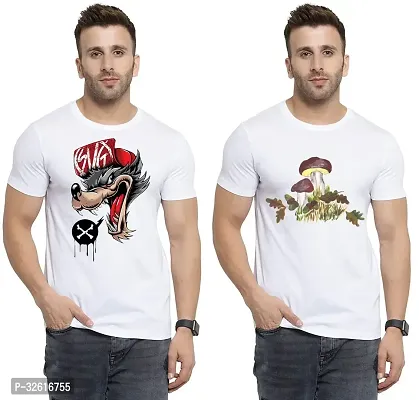 Stylish Polycotton White Printed Tees For Men Pack of 2