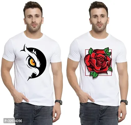 Reliable White Polycotton Printed T-Shirts For Men Pack Of 2