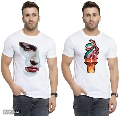 Reliable White Polycotton Printed T-Shirts For Men Pack Of 2