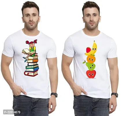 Reliable White Polycotton Printed T-Shirts For Men Pack Of 2