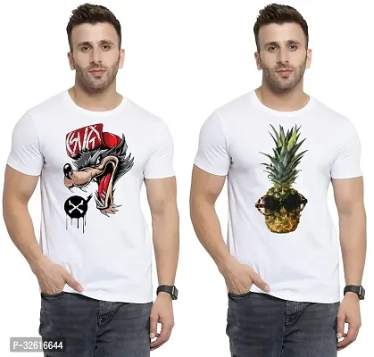 Stylish Polycotton White Printed Tees For Men Pack of 2