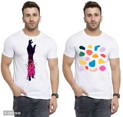 Stylish White Polycotton Printed T-Shirt For Men Pack Of 2-thumb0