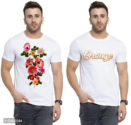 Stylish White Polycotton Printed T-Shirt For Men Pack Of 2-thumb0