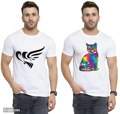 Reliable Polycotton Printed Round Neck Tees For Men Pack Of 2