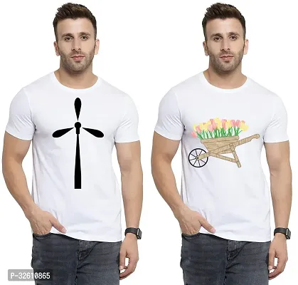 Reliable White Polycotton Printed Round Neck Tshirt For Men Pack Of 2