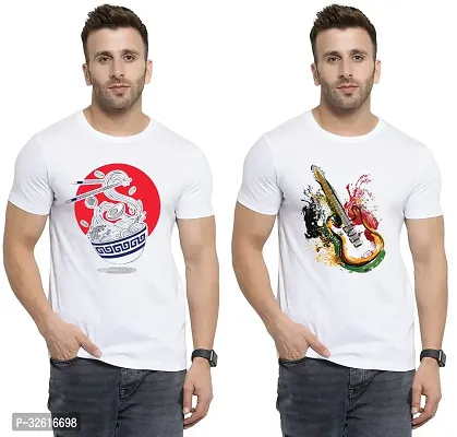 Stylish Polycotton White Printed Tees For Men Pack of 2-thumb0