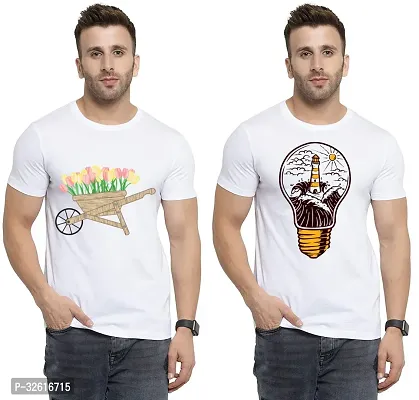 Reliable White Polycotton Printed Round Neck Tshirt For Men Pack Of 2-thumb0