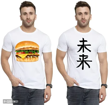 Reliable Polycotton Printed Round Neck Tees For Men Pack Of 2