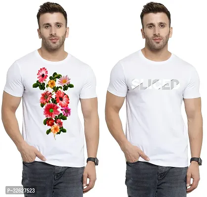 Stylish White Polycotton Round Neck T-Shirt For Men Pack Of 2-thumb0