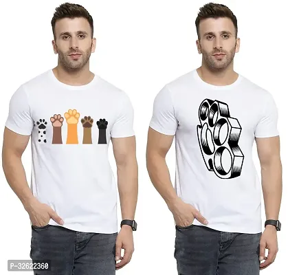 Stylish White Polycotton Printed T-Shirt For Men Pack Of 2