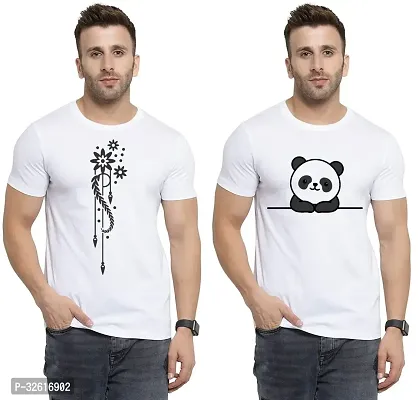 Stylish Polycotton White Printed Tees For Men Pack of 2-thumb0