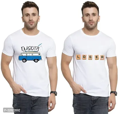 Stylish White Polycotton Printed T-Shirt For Men Pack Of 2