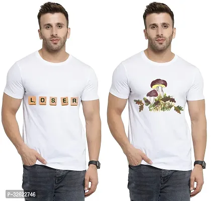 Stylish White Polycotton Printed T-Shirt For Men Pack Of 2-thumb0